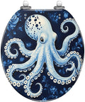 Octopus Round Toilet Seat for Bath featuring a blue octopus design on a dark background, ideal for bathroom decor.