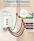 Diagram showing wiring setup for Four Pack 3 Way Smart Light Switch That Works With Apple HomeKit Siri Alexa Google Assistant SmartThings.