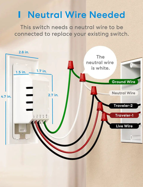 Diagram showing wiring setup for Four Pack 3 Way Smart Light Switch That Works With Apple HomeKit Siri Alexa Google Assistant SmartThings.
