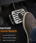Heavy Duty 304 Stainless Steel Clutch Pedal Extender With Grippy Anti Slip Rubber Surface For Manual Transmission Cars, foot on pedal.