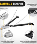 Beefed Up Tow Bar With Quick Connect Brackets And Safety Chains 2 Inch Hitch Ball 5500 Lb Towing Capacity 41 Inch Opening bumper-mounted tow bar with safety chain and coupler