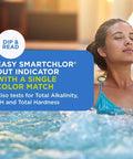 Premium Water Test Strips For Hot Tubs And Swim Spas Straight Up Smart Chlor Balancing Formula No Sweat Backyard Spa Care Kit Effortless Water Quality Checker With 60 Count Sheets in use while testing water quality.