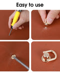 Installation steps for 4 Pack D Rings For Purses And Bags 360 Degree Rotatable Hardware With Stud Screws on leather surface