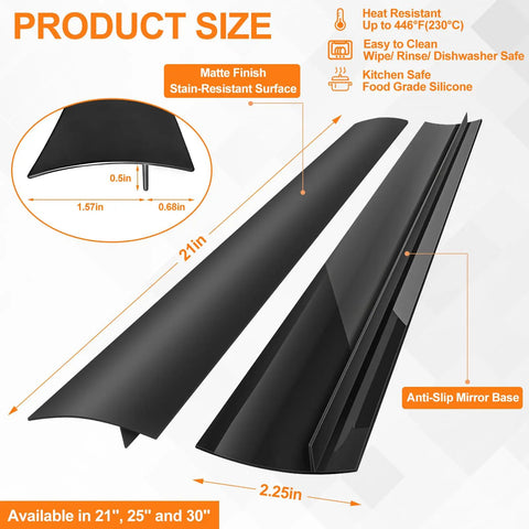 Silicone Stove Gap Covers Two Pack 21 Inch Gap Filler With Non Slip Mirror Base For Between Stove And Counter Heat Resistant