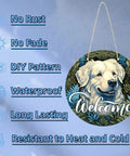 12 Inch Round Aluminum Sublimation Door Hanger Blanks with dog design, Welcome text, and rope for DIY wall decor