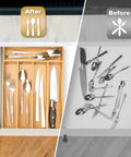 Smooth Bamboo Drawer Organizer With Five Deep Slots Keeps Kitchen Chaos Out Of Sight And Makes Grabbing Utensils Total No Sweat During Rush Hours, showing organized utensils.
