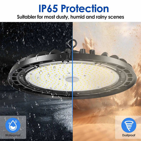 Led High Bay Light 150W Premium 4 Pack UFO Beast Bright Lighting IP65 protection image showing dustproof and waterproof features