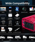 Kickass 400W Car Power Inverter DC 12V To AC 110V Dual USB C PD 30W And Quick Charge 3.0 with wide compatibility icons