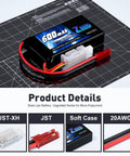 2S LiPo Battery 600mAh 7.4V 50C JST Connector For FPV Quadcopter Drone Helicopter RC Boat Car RC Models 2 Pack