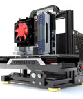Open Frame PC Test Bench Rig With Aluminum Chassis For DIY Builds, showing side view with GPU installed, compatible with ITX MATX ATX.
