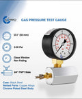 Workhorse Gas Test Pressure Gauge Assembly With Three Quarter Inch FNPT, 30 PSI And 200 kPa Dual Scale, Brass Valve, Chrome Plated Steel Body