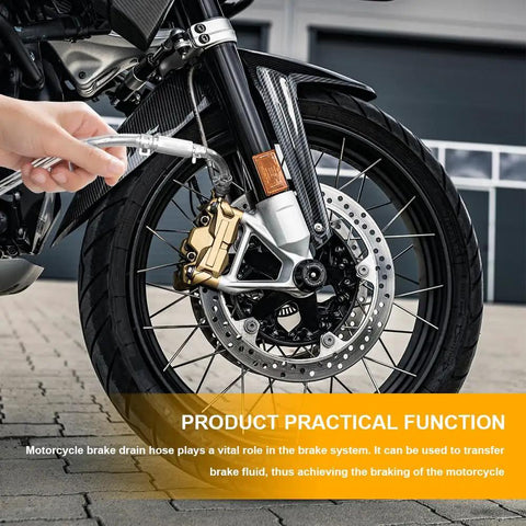 Heavy Duty Two Pack Brake Bleeder Hose Straight Up Game Changer Design With One Way Check Valve in use on motorcycle brake system.