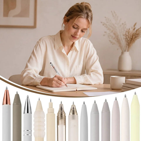 Beige 13 Pack Gel Pens Set With 0.5mm Fine Point Gel Pens And 1.0mm Retractable Ballpoint Pens used for writing