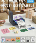Bluetooth 4x6 Thermal Shipping Label Printer For Small Biz Wireless Label Printer with multi-size label options displayed.