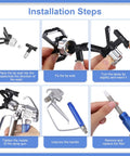 Installation steps for Heavy Duty Airless Paint Sprayer Gun Kit With Six Swappable Tips And Pop In Filters for seamless use.