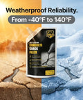 Rock Solid Self Leveling Concrete Crack Filler Two Pack Liquid Repair Sealant in a pouch against a weather change backdrop.
