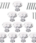 Crystal Glass Cabinet Knobs Set of 10 Diamond Shape 30mm Clear Drawer Pulls for Cabinets Dresser Cupboard Wardrobe With 0.8 Inch Screw Thread and Shiny Chrome Base Sleek Easy Install shown with screws included
