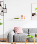 Dimmable Farmhouse Industrial Floor Lamp With Teardrop Cage Head, Includes 3 x 800LM LED Edison Bulbs, Tall 70 Inch, in living room