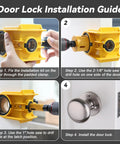 Door Lock Installation Kit With Tool Free C Clamp Design For Metal And Wood Doors Includes 2 Adjustable Bushings Bi Metal Hole Saw And Anti Warp Backing Plates Yellow installation guide steps