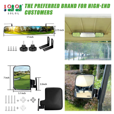 Universal Golf Cart Mirrors With Folding Side Mirrors And Rear View Mirror For Most Carts Including Yamaha Club Car EZGO TXT RXV Precedent Models
