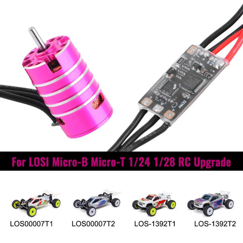 4500KV Brushless Motor And AM32 25A ESC Upgrade Kit For Losi Micro B And Micro T 1/24 And 1/28 RC Buggy, pink motor