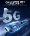 Dope Wireless HDMI Transmitter And Receiver Extender Kit With LED Screen demonstrating 5G signal strength and 60Hz capability