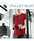 Beefed Up Heavy Duty Pulley Set For Home Gym Cable System With Aluminum Alloy Wheel, Strap And Carabiner, Smooth Bearing Design For DIY Strength Training And Replacement Pulleys. Home gym pulley block with strap and carabiner used on cable machine