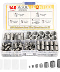LEONTOOL 140-piece 304 stainless steel wire thread inserts kit in clear storage box, assorted sizes