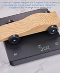 Derby Pinewood Car Weights Kit With 14 Cylindrical Tungsten Weights Across 4 Sizes, 4.25 Oz Total on scale with wooden car