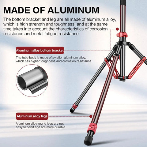 Pro Grade Aluminum Light Stand and Tripod for Photography Adjustable 24 to 102 Inches showing aluminum alloy legs and bracket