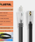 Heavy Duty 12 Gauge Outdoor Extension Cord 10ft With Lighted End 15A 1875W Black, close-up of plug and cord