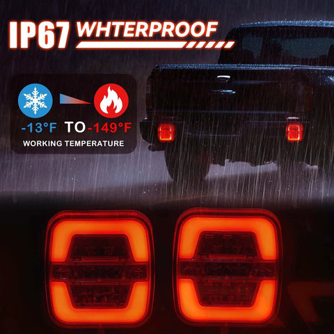 DEJ wireless trailer lights 2-pack; magnetic red square LED tail lights, IP67 waterproof