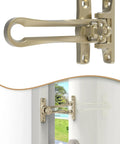 Door Guard Swing Bar Lock For Outward Opening Doors, heavy duty security latch, zinc alloy matte gold, installed view