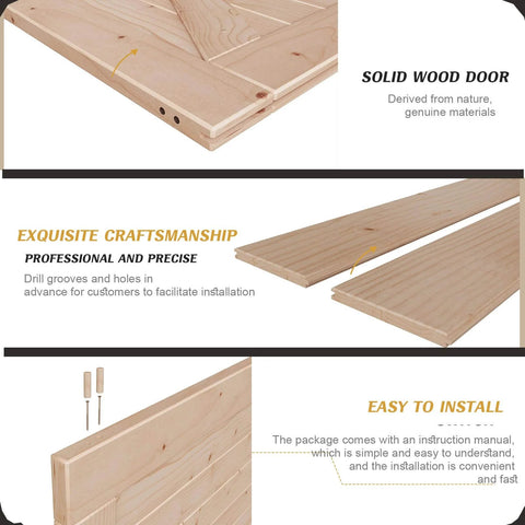48 Inch By 84 Inch Wood Barn Door With 8 Foot Hardware Kit Included K Shape Solid Spruce Panel showing craftsmanship details