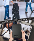 Portable Pistol Safe With Combination Lock For Nightstand Travel Home Car Truck, grab-and-go lock box shown in suitcase and in hand
