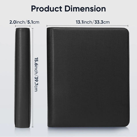 Dope 252 Slot Toploader Binder dimensions 15.6x13.1x2 inches in black PU leather with zipper for 3x4 trading card toploaders.