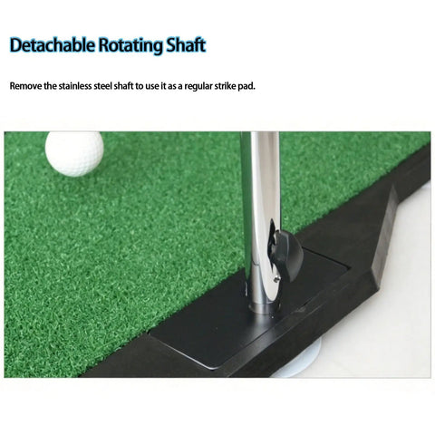 360 Degree Auto Return Golf Swing Training Aid With Five Height Adjustable Settings close-up of detachable shaft on green mat
