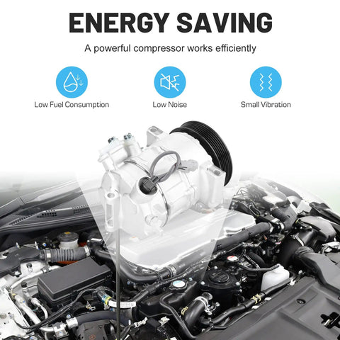 New AC Air Conditioning Compressor With Solid Clutch Assembly Direct Bolt In Cooling System Refresh For Jeep Compass And Patriot No Sweat Summer Driving Fix, featured in engine bay, highlighting energy-saving features.