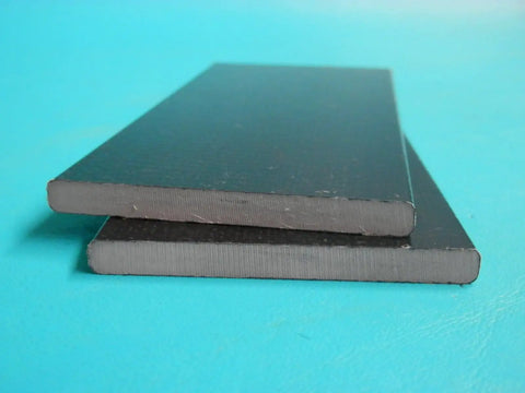 Close-up of Swivel Rocker Spring Plates Replacement Parts Two Pack Two And A Half Inch By Five Inch By One Quarter Inch Black. Fiberglass material.