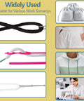 All In One 8 Piece Drawstring Threader Tool Set For Sewing displayed in use on garments and bags