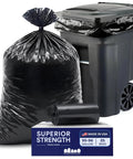 Heavy Duty 95 To 96 Gallon Black Garbage Liners 1.5 Mil Tear Resistant Trash Bags For Rollaway Carts 61 By 68 Inch Beast Mode Industrial Waste Sacks 25 Pack with tote bin