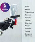 Hand holding a spray gun with Midi 13.5 Ounce PPS Original Series Pro Grade Paint Spray Gun Cup Lids And Liners Kit