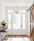 Farmhouse 5 Light French Country Wood Chandelier For Dining Room And Kitchen Island in vintage foyer setting