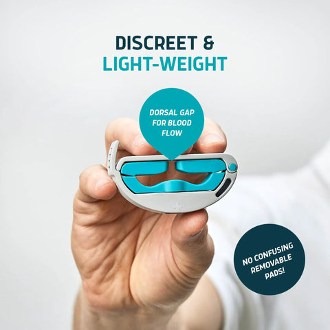 Hand holding Versa Clamp For Men Incontinence Lightweight And Comfortable Support With Adjustable Pressure Knob And Dorsal Gap