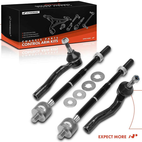 Front Inner And Outer Tie Rod End Kit For Toyota Prius 2004 2009 Replacement To Fix Loose Steering Clunking Noises And Uneven Tire Wear, 4-piece steel kit