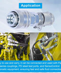 Close-up GRYVOZE Adap-Cat hydraulic pressure test coupling kit with G1/8 quick-connect
