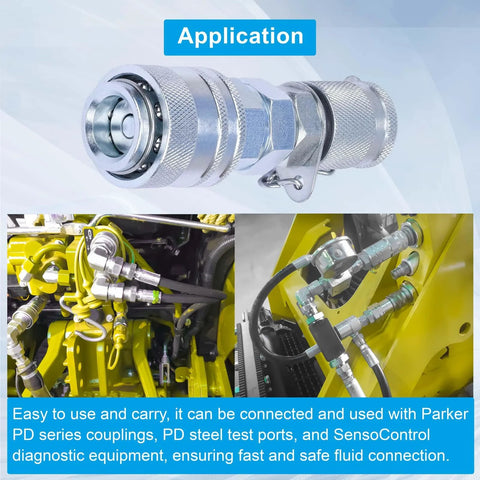 Close-up GRYVOZE Adap-Cat hydraulic pressure test coupling kit with G1/8 quick-connect