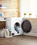 All In One Electric Washer Dryer Combo Smooth Operator Featuring Thick Stainless Drum in a compact laundry space.