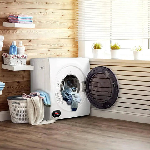 All In One Electric Washer Dryer Combo Smooth Operator Featuring Thick Stainless Drum in a compact laundry space.