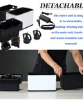 Electric Portafilter Cleaner With Automatic Coffee Ground Knock Box And Dual Brush Heads Providing No Fuss 340 Rotating Cleanups For Smooth Sailing Home Bars And Bustling Cafes In Classic Black detachable parts including black and white containers and brushes